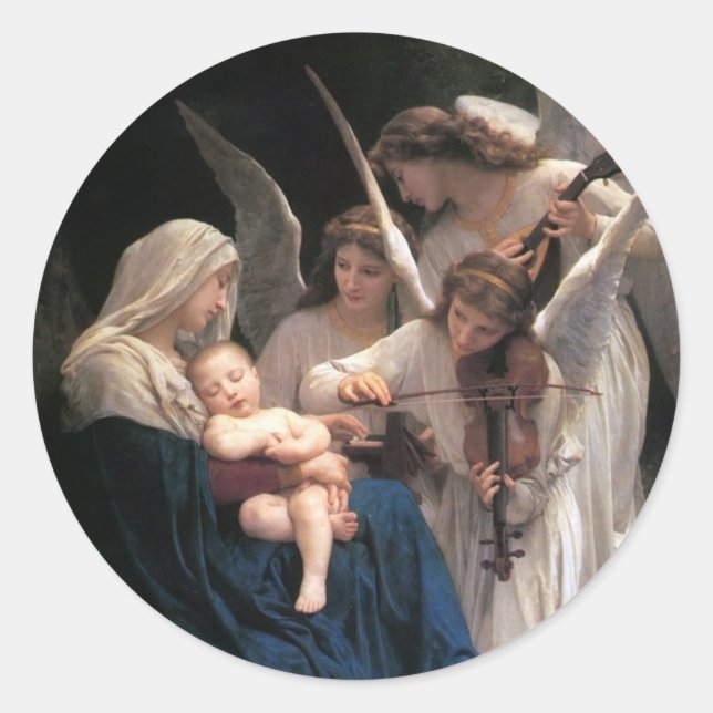 Pegatina Redonda Canción de los ángeles (1881) de Bouguereau (Anverso)
