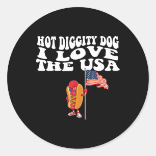 Pegatina Redonda Canción Estadounidense De Bandera Hot Diggity Dog