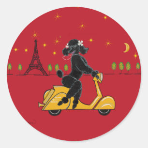 Pegatina Redonda Canción negra en París en Scooter