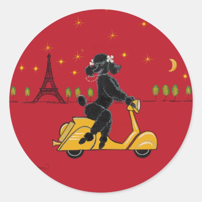 Pegatina Redonda Canción negra en París en Scooter (Anverso)