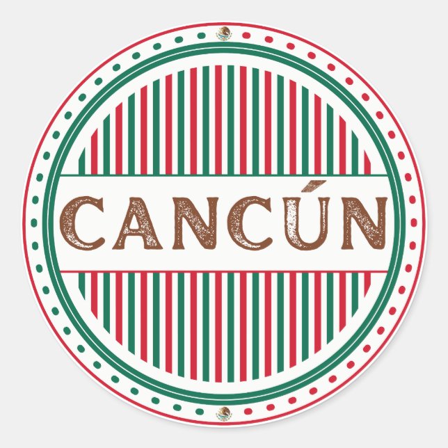 Pegatina Redonda Cancun City Pride Emblem – Mexican Identity (Anverso)