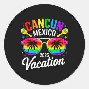 Pegatina Redonda Cancun México 2025 Vacaciones Viaje Playa Verano