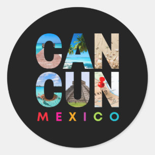 Pegatina Redonda Cancun México 2025 Vacation Beach Matching Family
