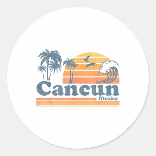 Pegatina Redonda Cancun México Playa Verano Vacaciones Sun Vintage 