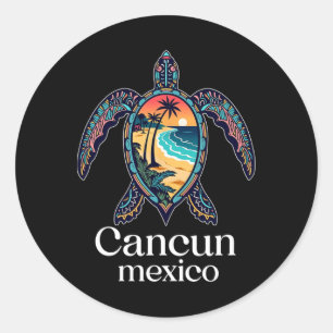 Pegatina Redonda Cancun Mexico Souvenir Family Mating Vacation Ca
