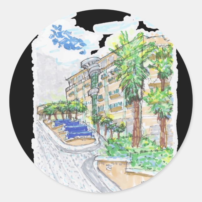 Pegatina Redonda Cancun Sandos Facade Colorful (Anverso)