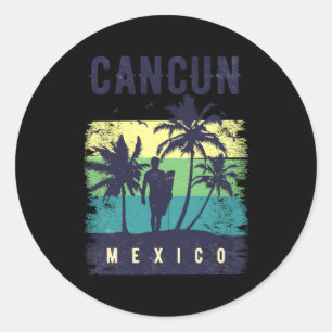 Pegatina Redonda Cancun Vacation Surfing Mexico Cancun