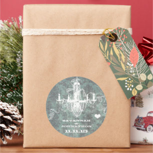 Pegatina Redonda Candelaria Aqua Vintage Damask