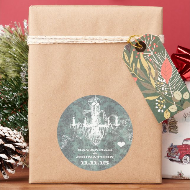 Pegatina Redonda Candelaria Aqua Vintage Damask (Vacaciones)