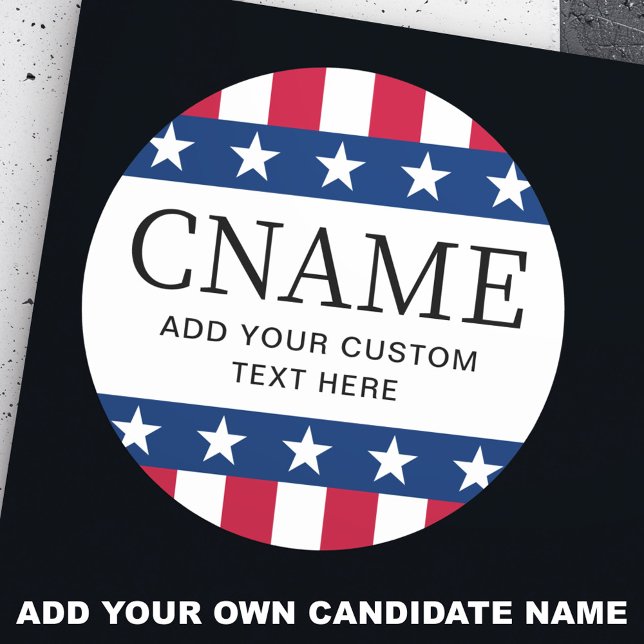Pegatina Redonda Candidatos nombran estrellas de campaña electoral  (Candidate name political election campaign stars classic round sticker)