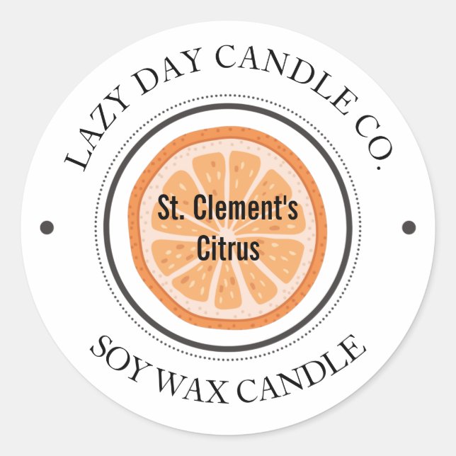 Pegatina Redonda Candle Company Citrus St. Clements Naranja Lemon (Anverso)