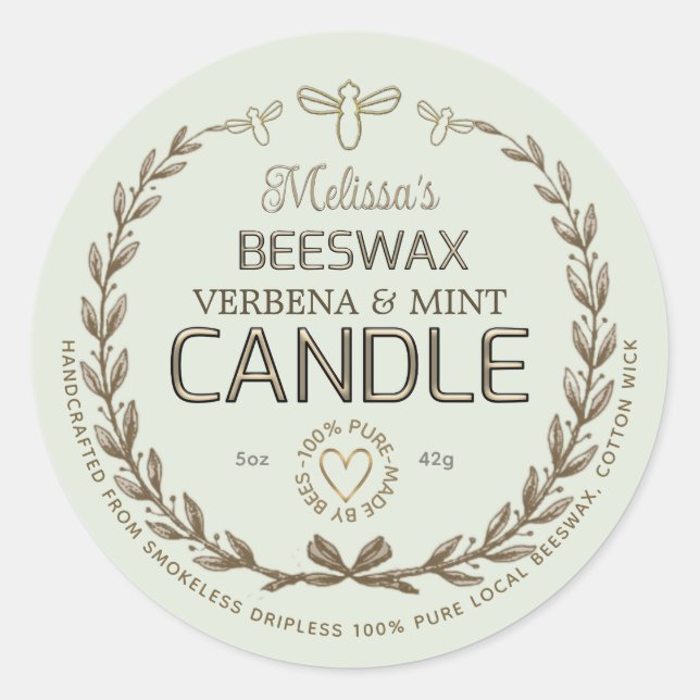 Pegatina Redonda Candle Vintage Wreath Bee Heart (Anverso)