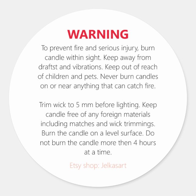 Pegatina Redonda Candle warning label (Anverso)