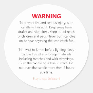 Pegatina Redonda Candle warning label
