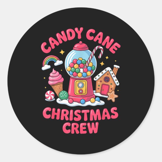 Pegatina Redonda Candy Cane Christmas Crew Gumball Gingerbread Pepp (Anverso)
