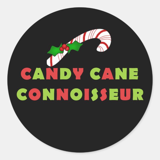 Pegatina Redonda Candy Cane Connoisseur Funny Holiday (Anverso)