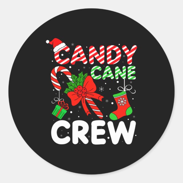Pegatina Redonda Candy Cane Crew Christmas Funny Xmas Matching Fami (Anverso)