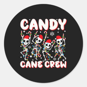 Pegatina Redonda Candy Cane Crew Skeleton Navidades Candy Lover Xma