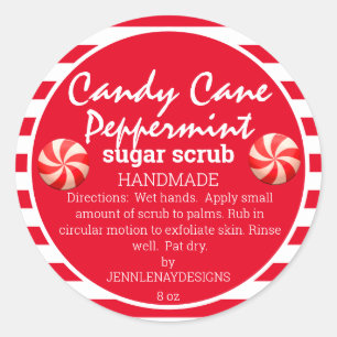 Pegatina Redonda Candy Cane Peppermint Scrub de azúcar casero