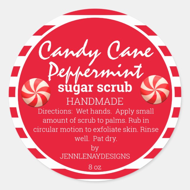Pegatina Redonda Candy Cane Peppermint Scrub de azúcar casero (Anverso)