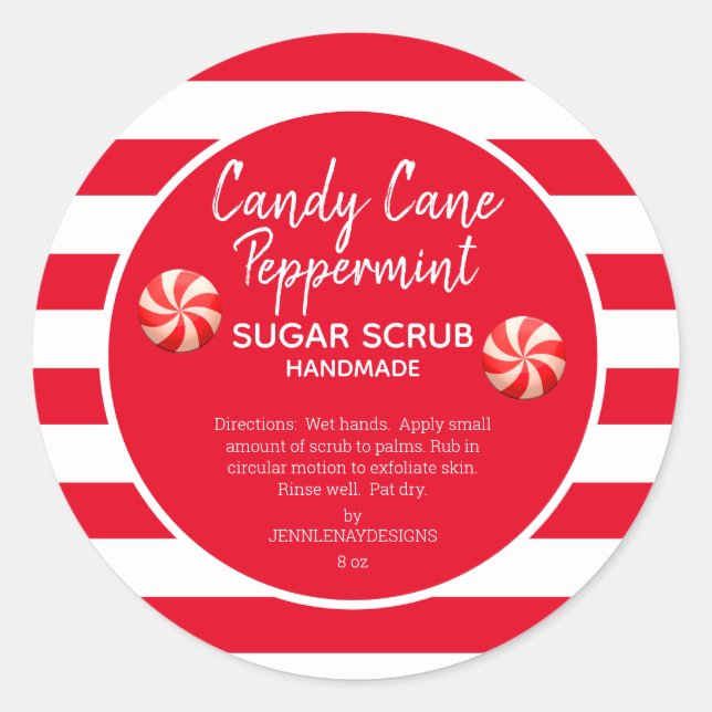 Pegatina Redonda Candy Cane Peppermint Sugar Scrub DIY (Anverso)