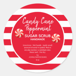 Pegatina Redonda Candy Cane Peppermint Sugar Scrub DIY