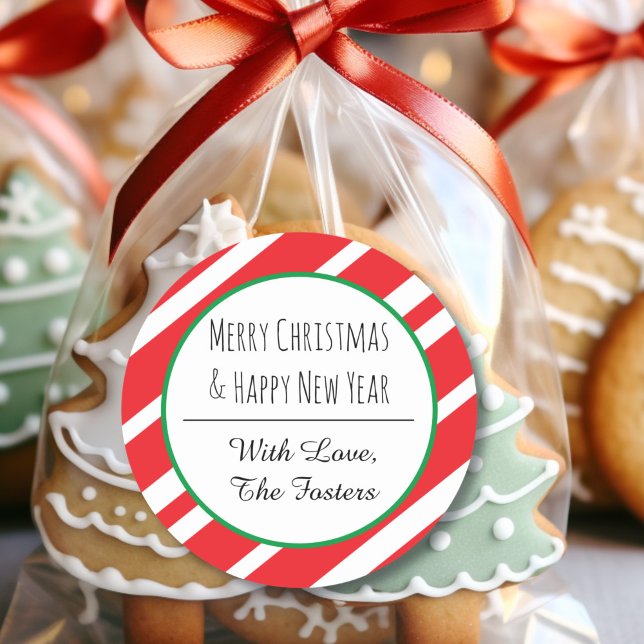Pegatina Redonda Candy Cane personaliza Feliz Navidad Año Nuevo (Subido por el creador)