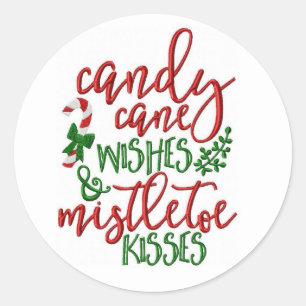 Pegatina Redonda Candy Cane quiere Navidades