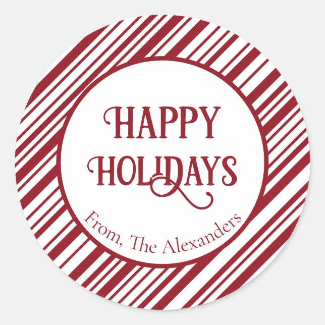 Pegatina Redonda Candy Cane Strin Holiday (Anverso)