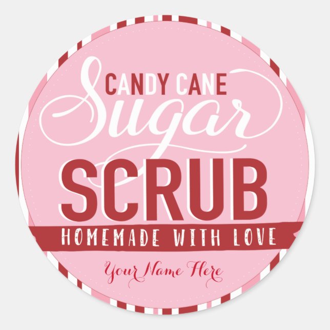 Pegatina Redonda Candy Cane Sugar Scrub Labs Personalizado Mason Ja (Anverso)