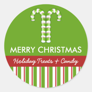 Pegatina Redonda Candy Canes green Candy Gift Jar Round Label