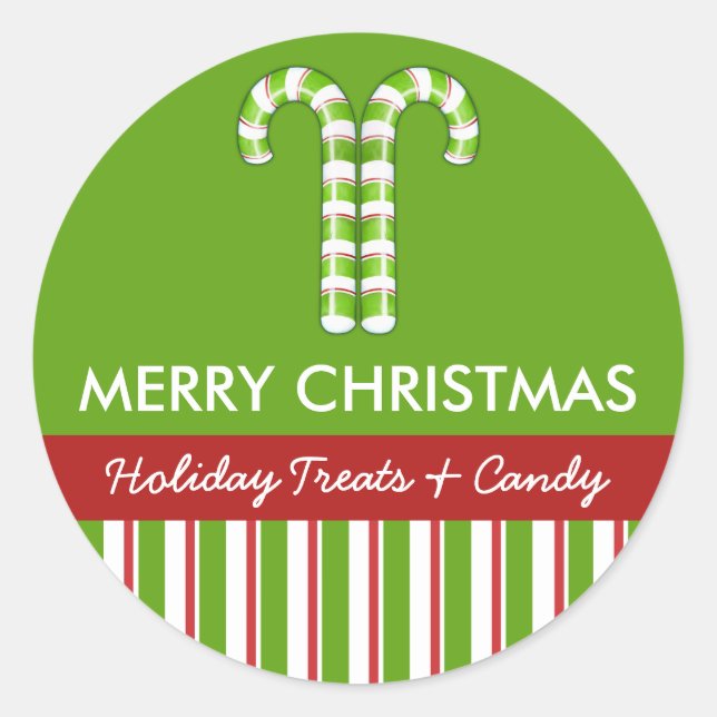Pegatina Redonda Candy Canes green Candy Gift Jar Round Label (Anverso)