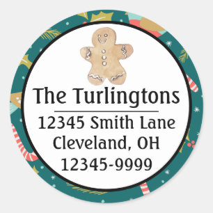 Pegatina Redonda Candy Canes Holly Pine Boughs Aves