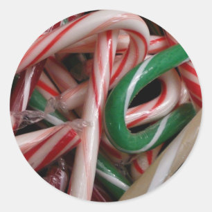 Pegatina Redonda Candy Canes Navidades vacaciones Verde Blanco y Ro