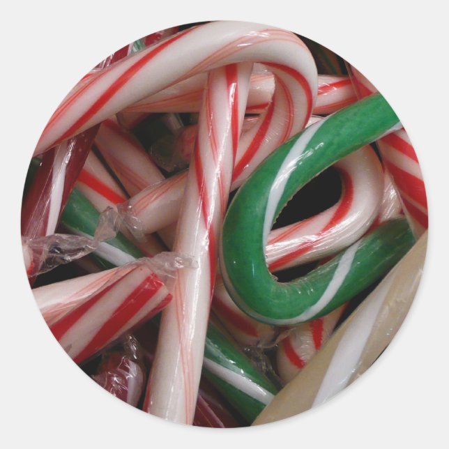 Pegatina Redonda Candy Canes Navidades vacaciones Verde Blanco y Ro (Anverso)