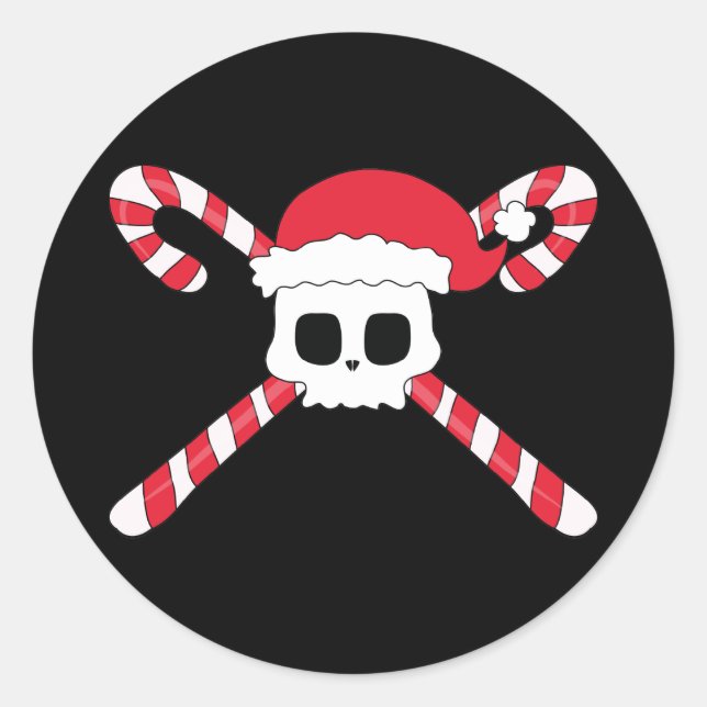 Pegatina Redonda Candy Canes Skull Santa Hat Navidad (Anverso)