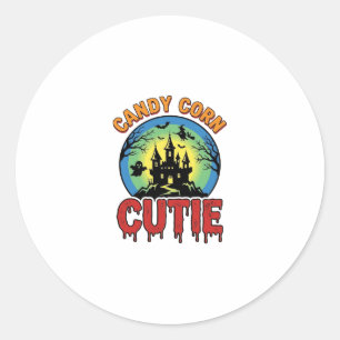 Pegatina Redonda Candy Corn Cutie Diseño Antiguo Castillo de Hallow
