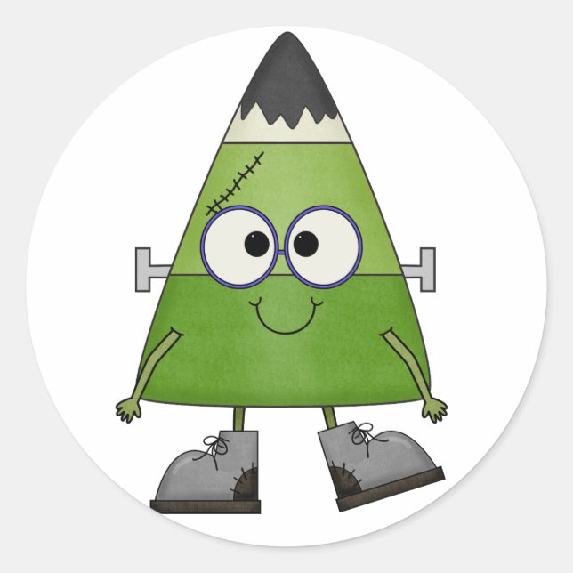 Pegatina Redonda Candy Corn Frankenstein Halloween (Anverso)