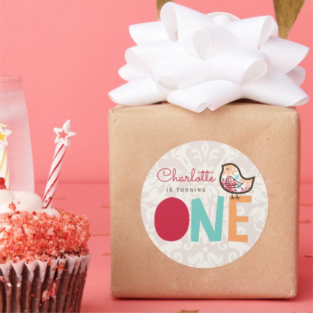 Pegatina Redonda Candy Damask Chick Chica Primer Día de Fiesta Favo (Fiesta)