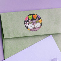 Candy Heart Purple Cat Folk Art