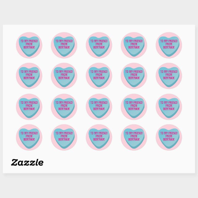 Pegatina Redonda Candy Heart Valentine's Day Exchange Sticker Blue (Hoja)