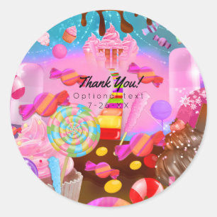 Pegatina Redonda Candy Land Fiesta Fantasía Caramelo Cupcakes Favor