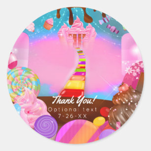Pegatina Redonda Candy Land Fiesta Fantasía Cupcakes Favor