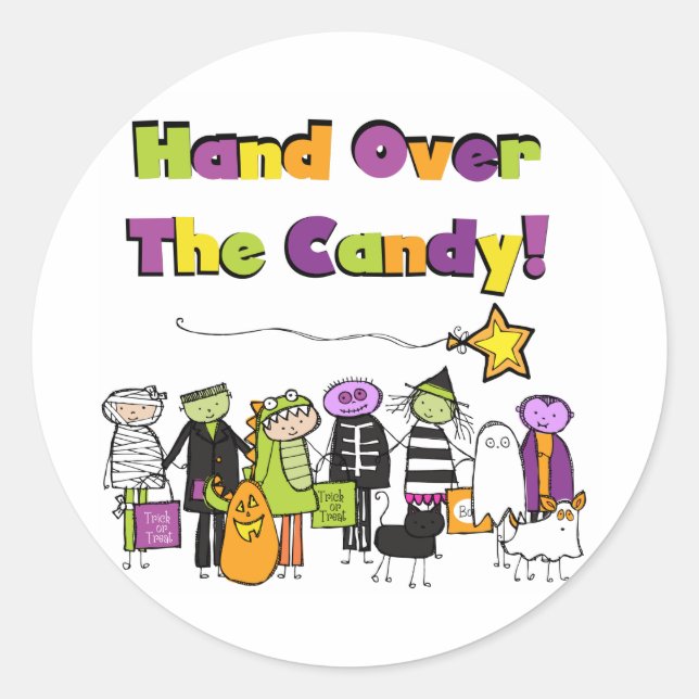 Pegatina Redonda Candy Over the Candy Halloween camisetas y regalos (Anverso)