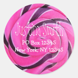 Pegatina Redonda Candy Photo Hot Pink Lollipop Address