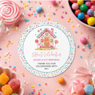 Pegatina Redonda Candyland Sweet Celebration Niños Fiesta de cumple