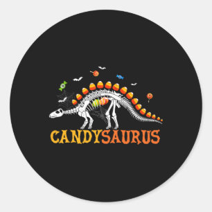 Pegatina Redonda Candysaurus Candy Corn Dinosaur Esqueleto Feliz Mi