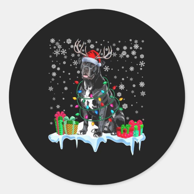 Pegatina Redonda Cane Corso Christmas Santa Hat Reindeer Pajama Dog (Anverso)