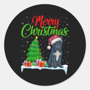Pegatina Redonda Cane Corso Dog Christmas Tree Enfoca Divertidas Na