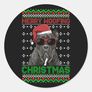 Pegatina Redonda Cane Corso Dog Funny Merry Woofing Navidades